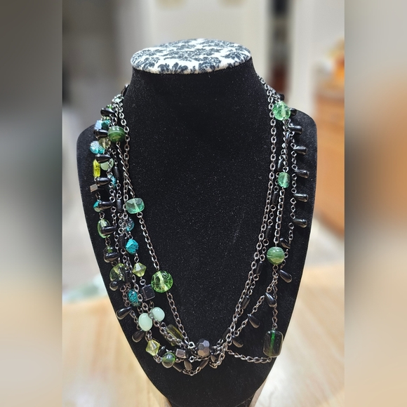 Lia Sophia Multi-Strand "Herb Garden" Green Glass Resin Beaded Necklace 17-20in - Picture 7 of 12